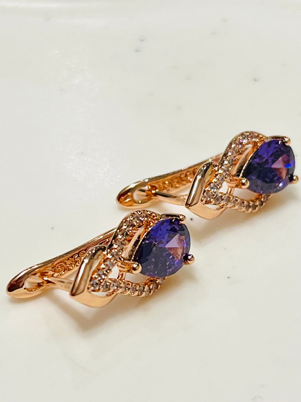 14K rose Gold-filled Waterdrop shaped Amethyst Earrings