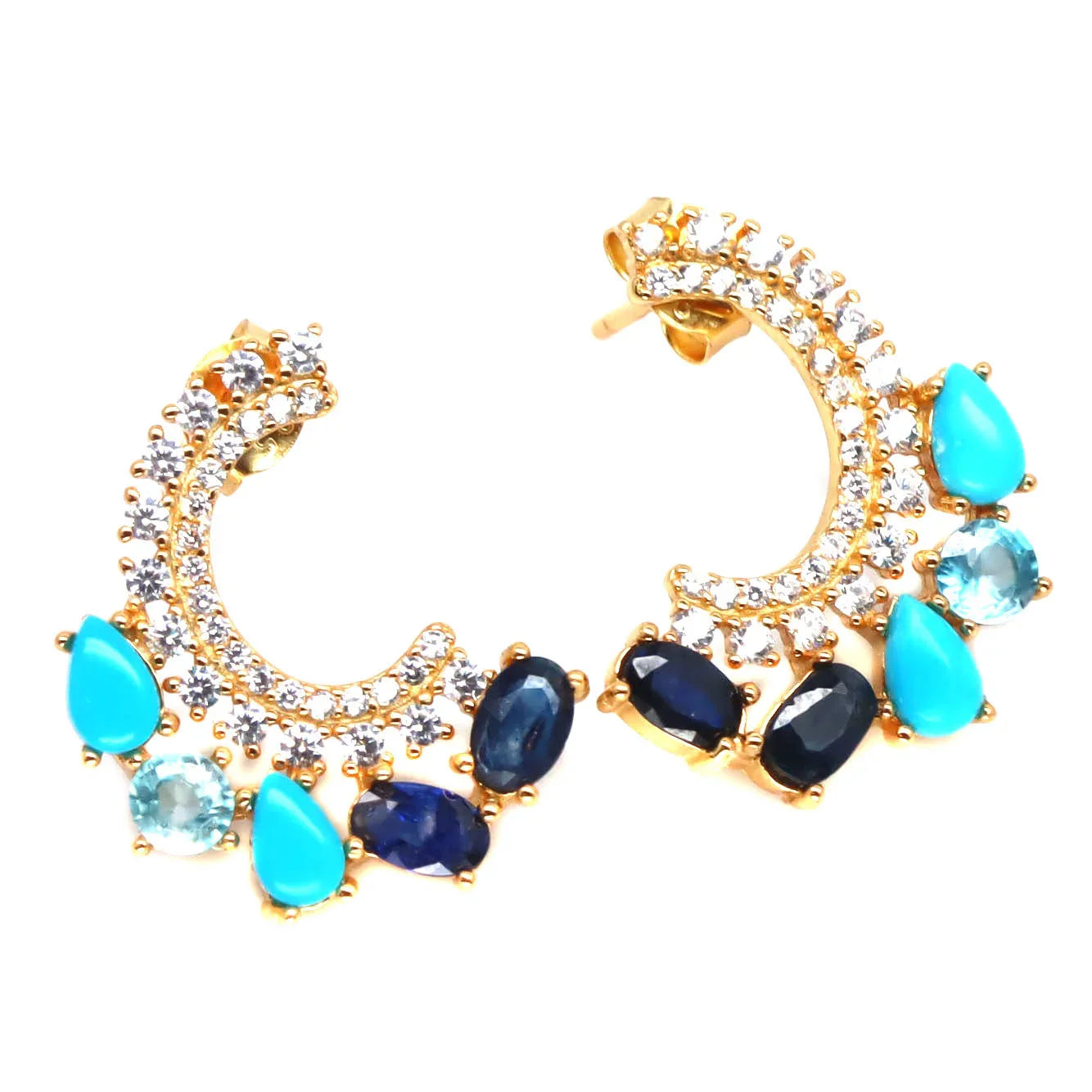 Handmade Blue Turquoise, Sapphire & Zircon Earrings