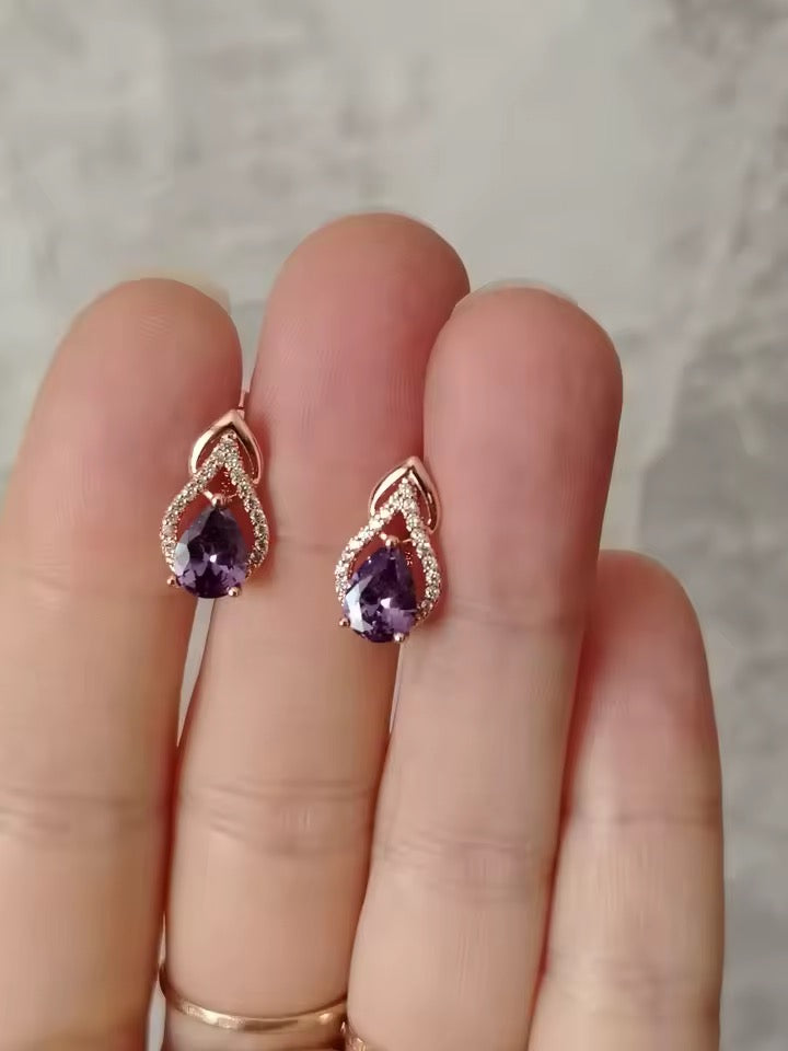 14K rose Gold-filled Waterdrop shaped Amethyst Earrings