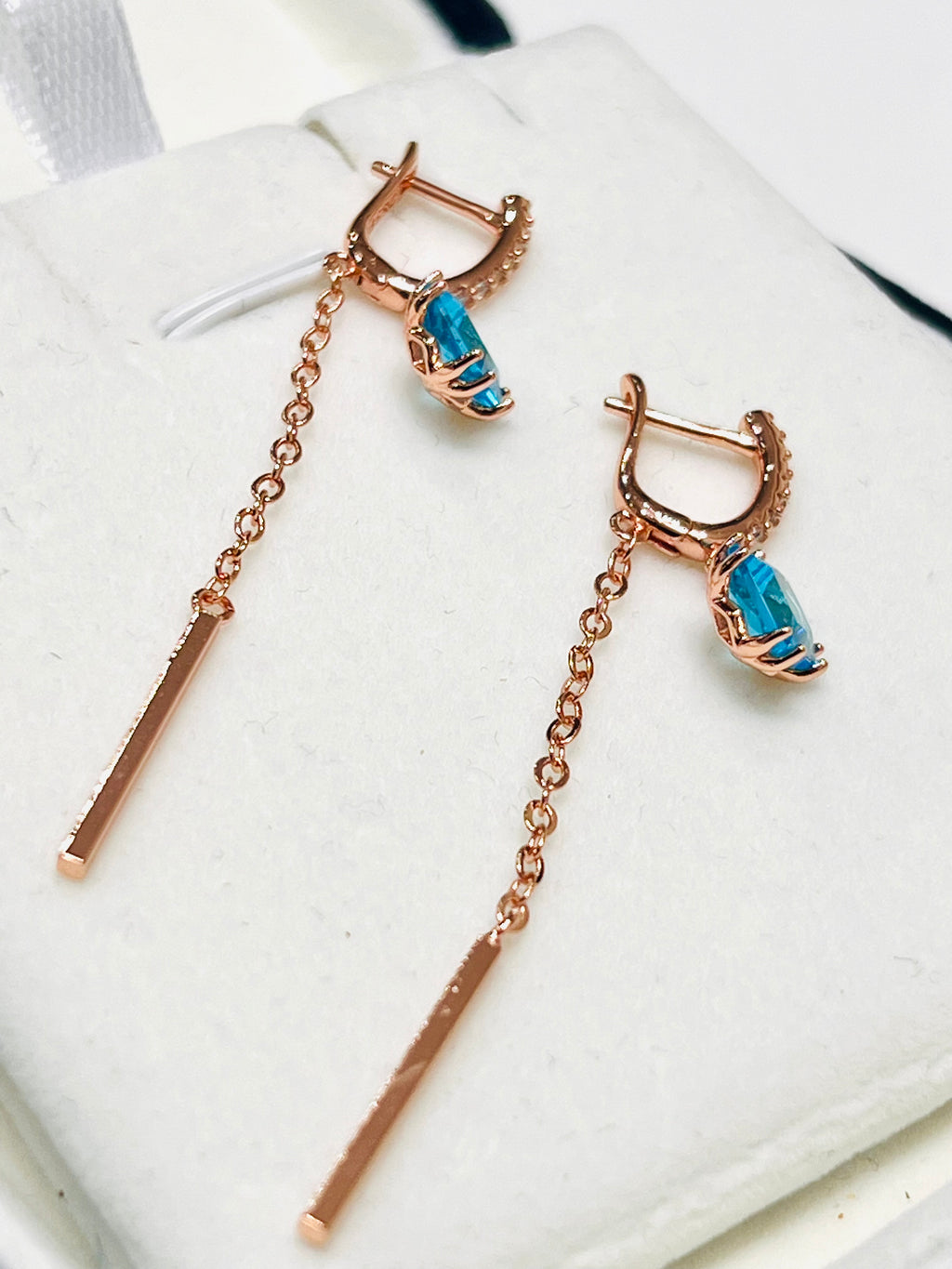 14k Rolled Gold Blue Topaz Hanging Fancy Earrings
