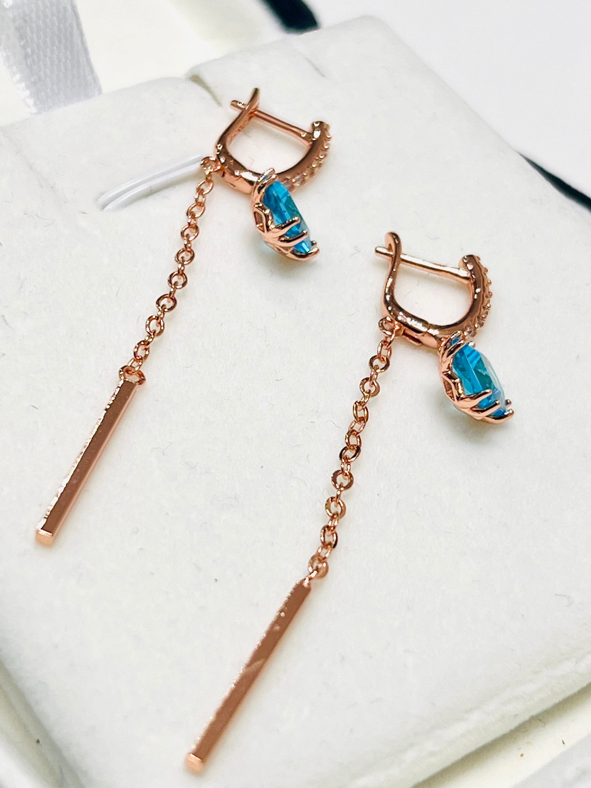 14k Rolled Gold Blue Topaz Hanging Fancy Earrings