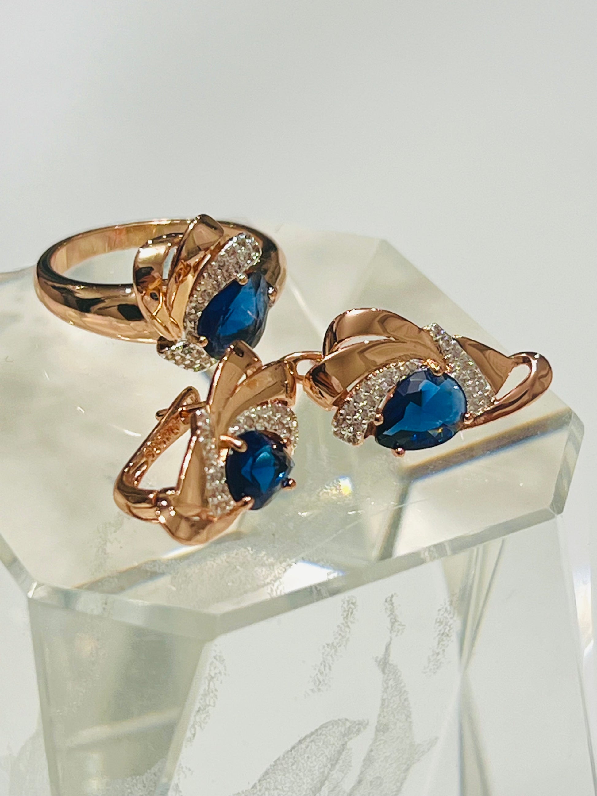 14k Rolled Gold Blue Sapphire Two toned Set