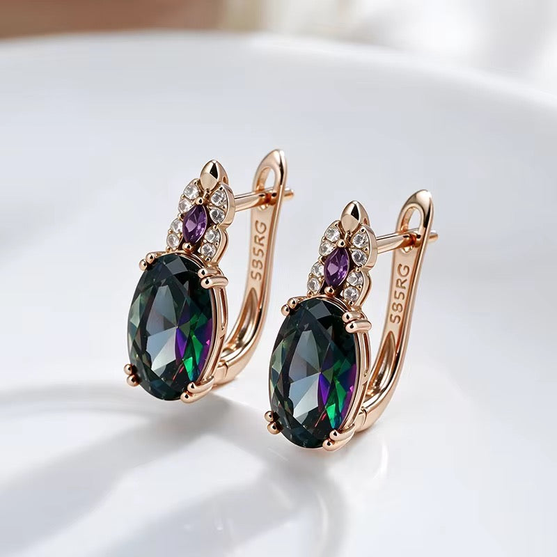 Gemstone Drop Earrings – Amethyst, Mystic Topaz & Citrine | 14K Rolled Gold