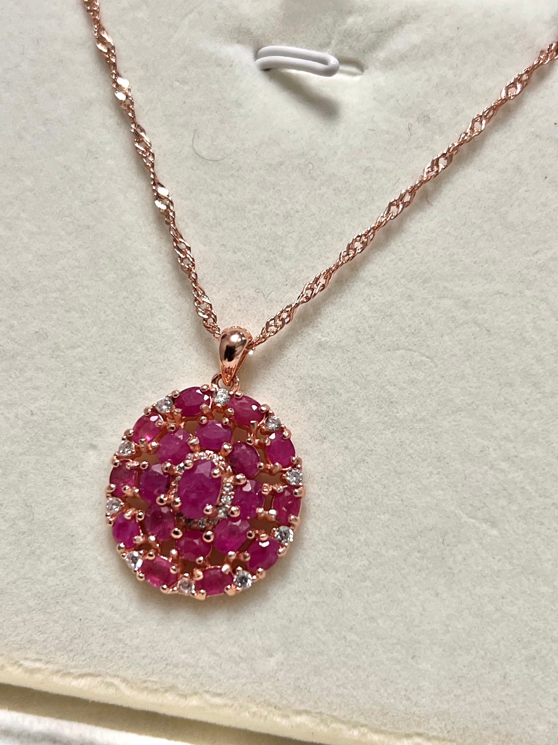 Stunning artisan made Rose Gold Pink Ruby & White Sapphire Pendant