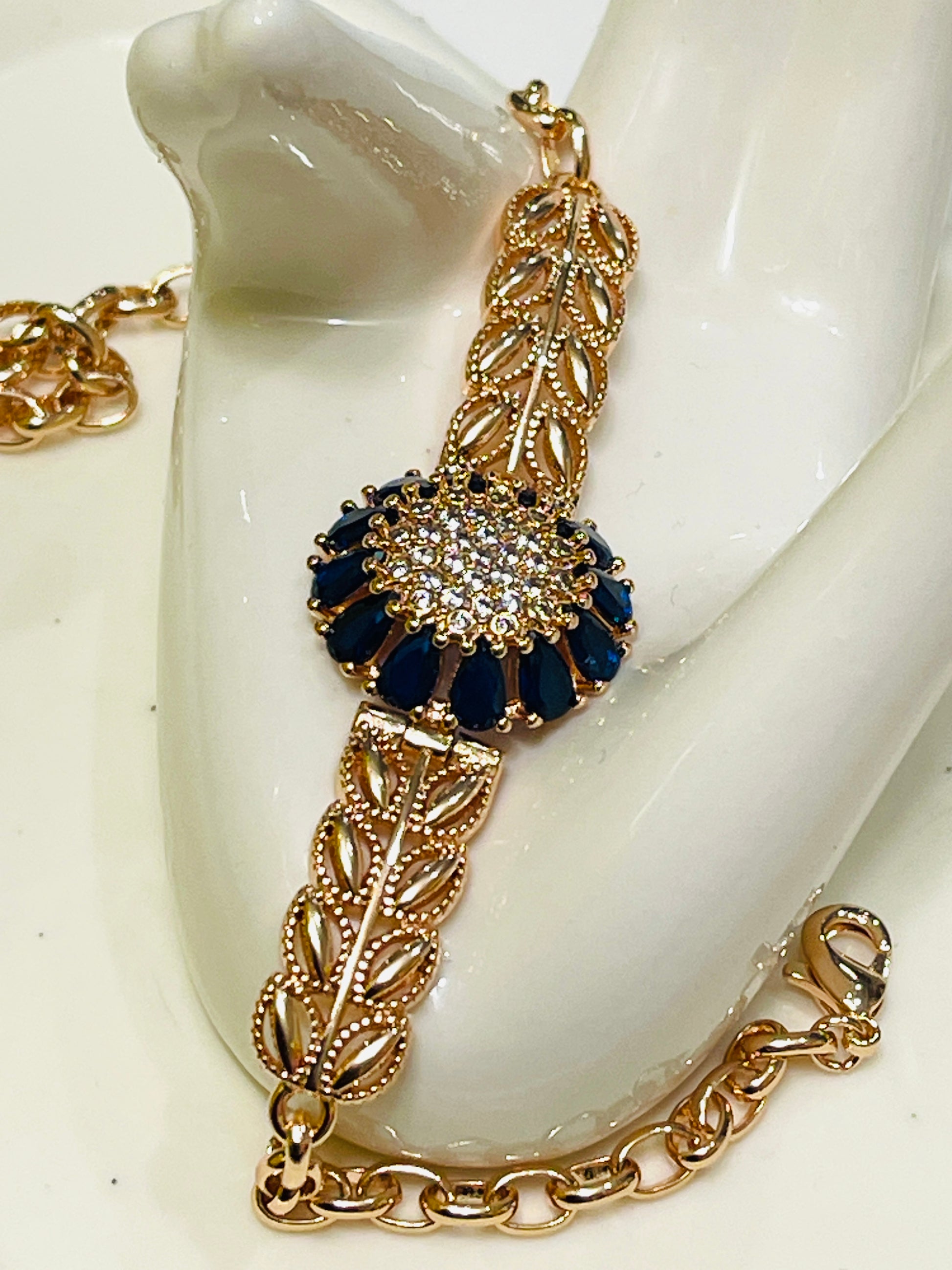 Sapphire Bloom Filigree Bracelet — 14K Rose Gold Filled