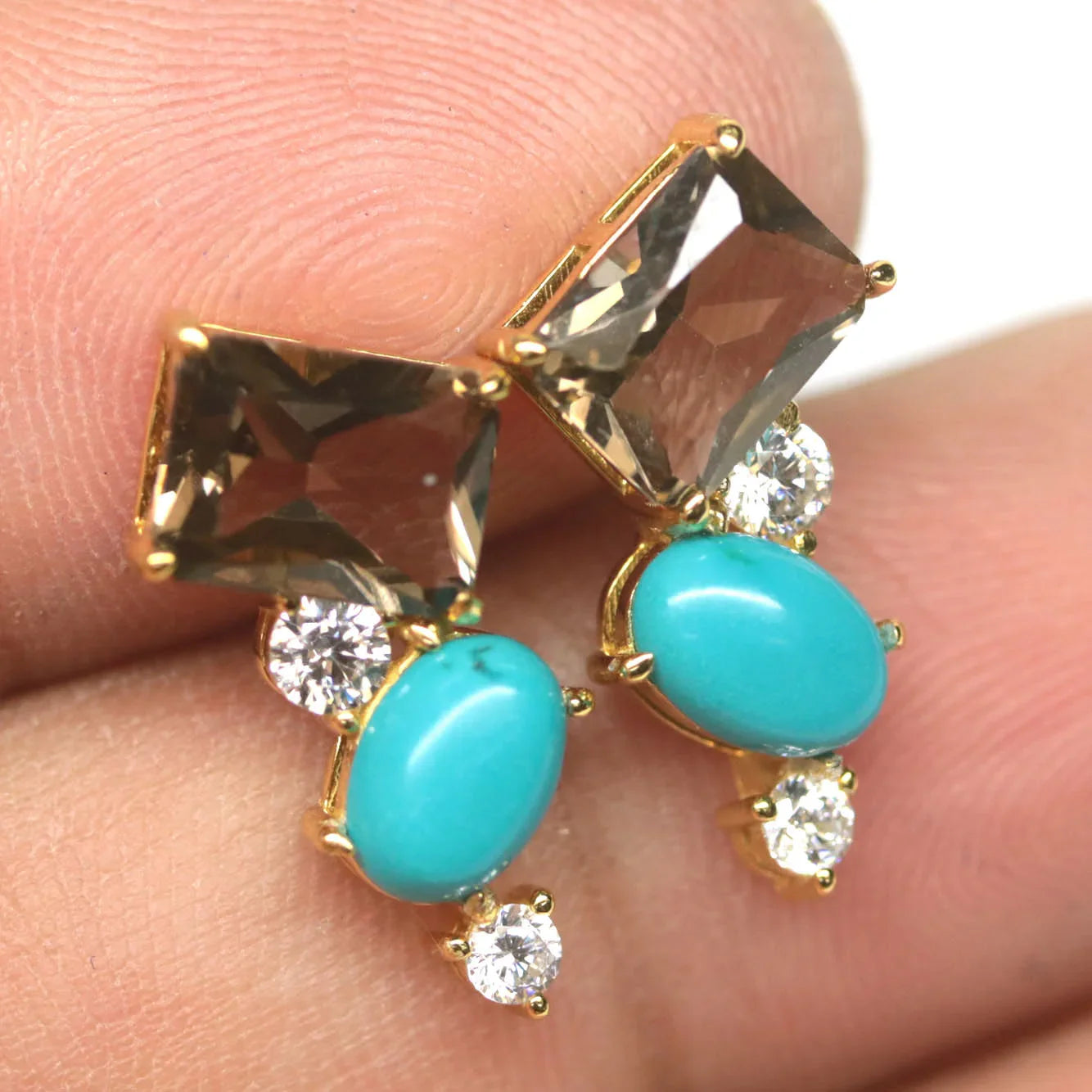 Handmade Smokey Quartz and Turquoise Earrings