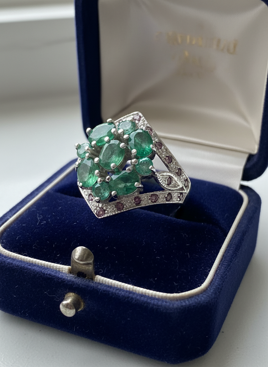 Handmade Art Deco Genuine Emerald Ring