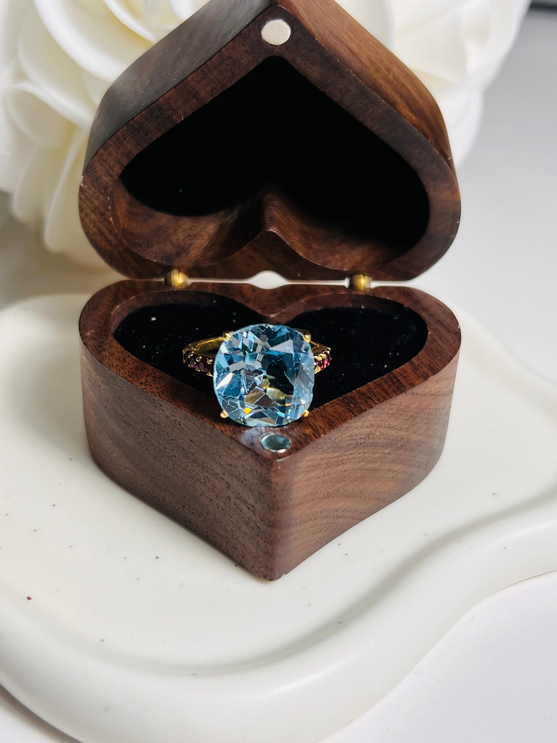 Solitude Square genuine Swiss Blue Topaz Statement Ring