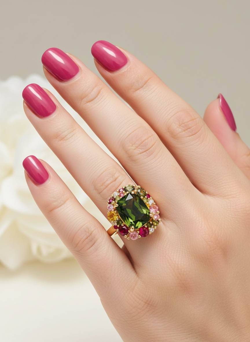 Vibrant Peridot & Sapphire Statement Ring
