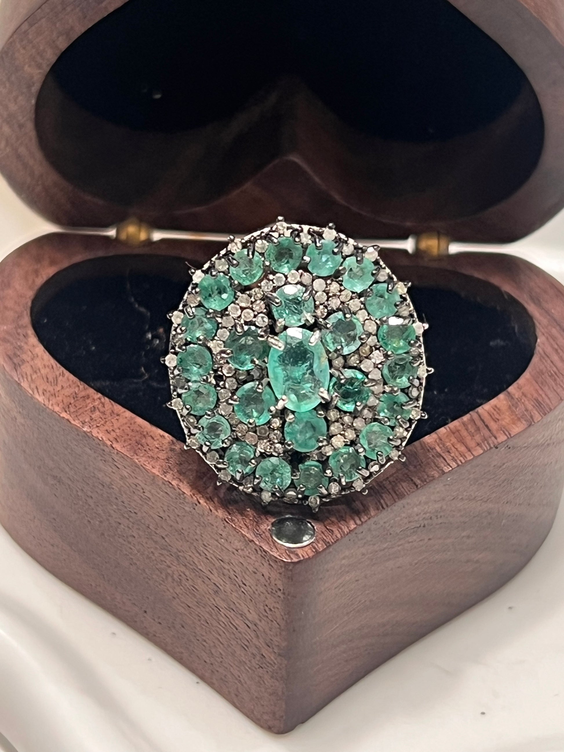 Genuine Emerald and Natural Diamond Ring