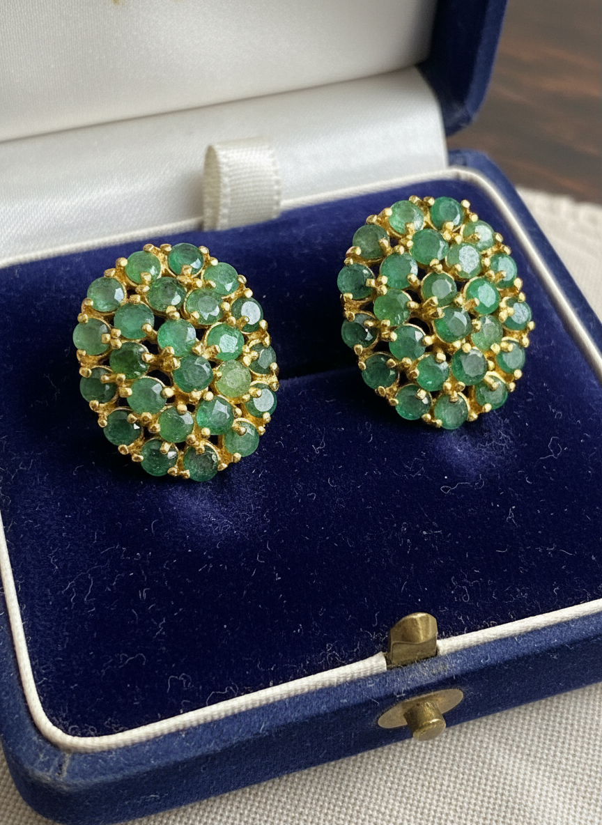 Handmade Natural Emeralds Cluster Earrings