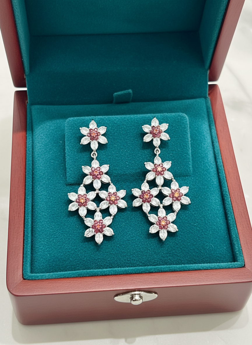 Handmade Lattice-Style Aquamarine & Rhodolite Garnet Earrings