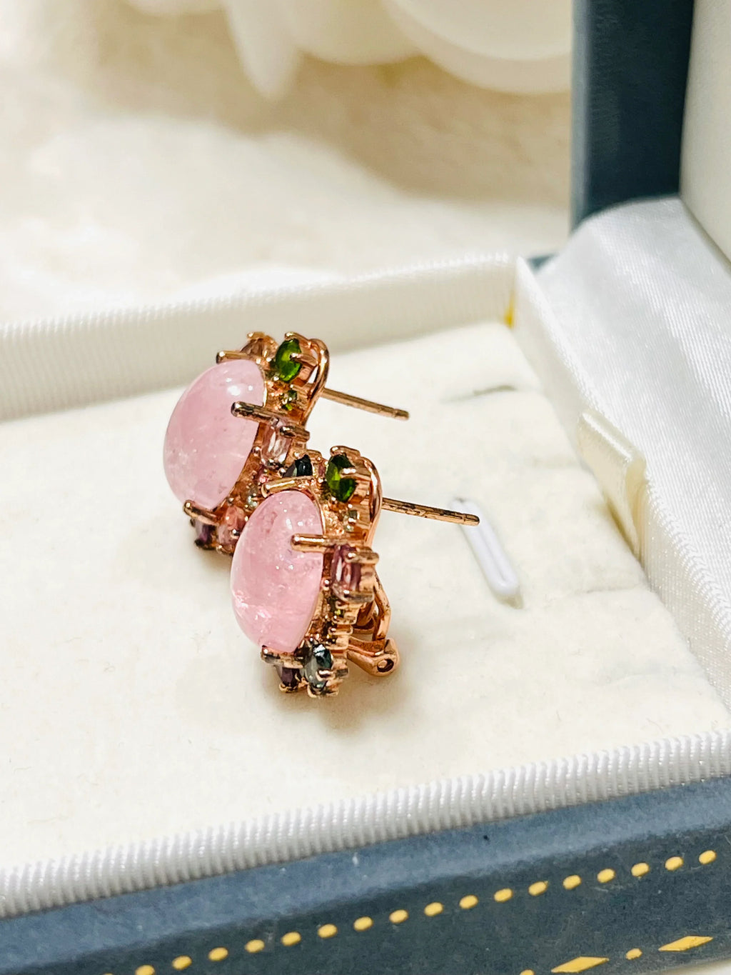 Handmade Pink Rose Quartz & Fancy Tourmaline Earrings
