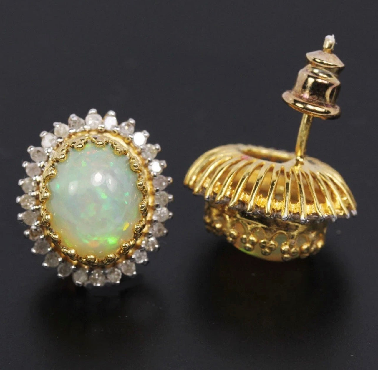 Natural Fire Opal and Natural Diamond Stud back Earrings