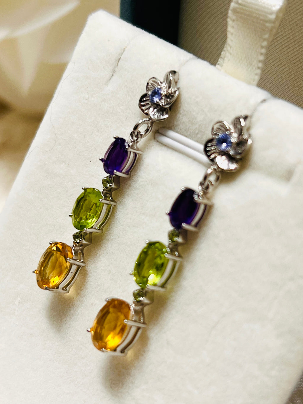 Handmade Natural Citrine, Peridot and Amethyst Drop Earrings