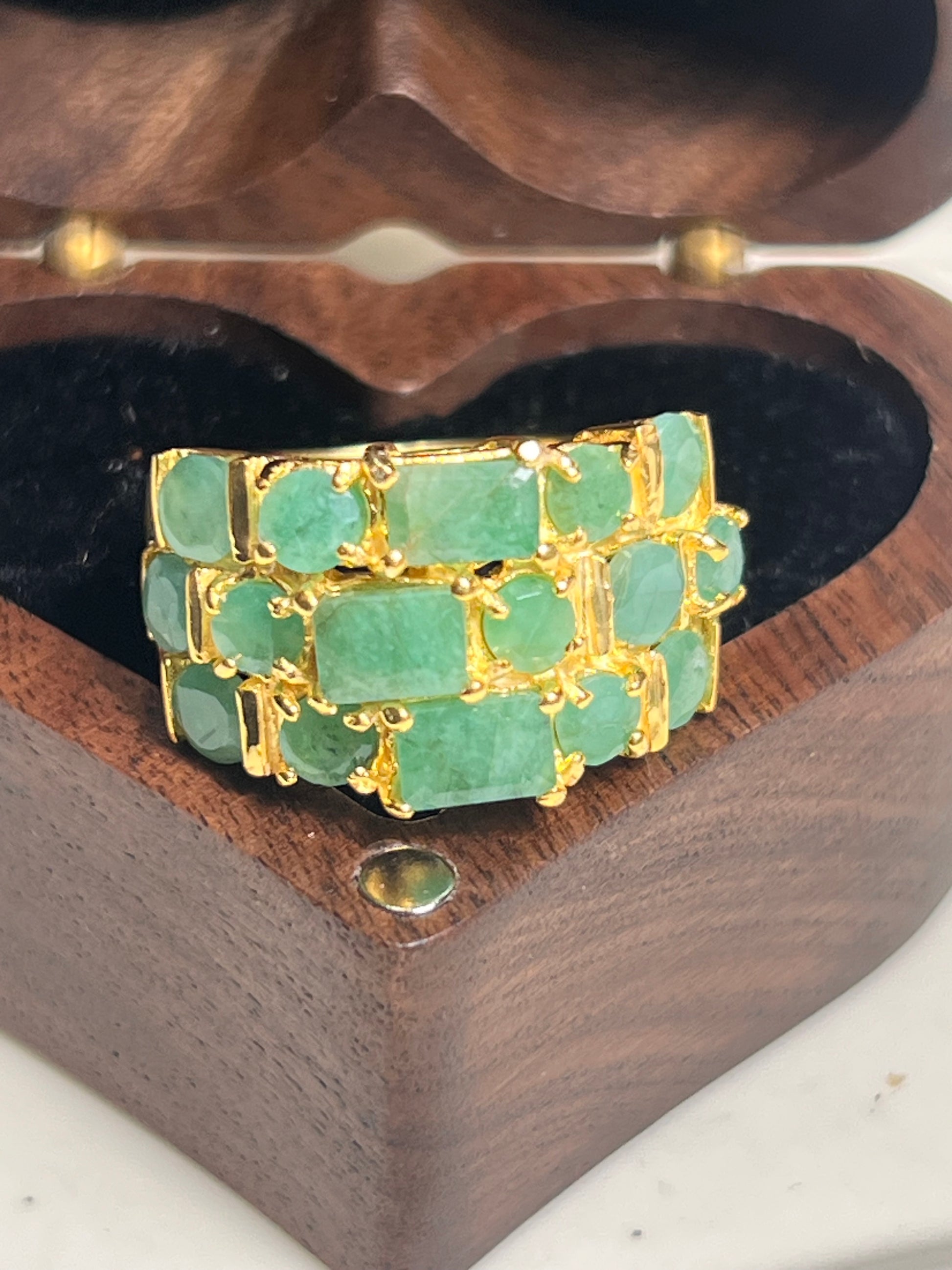 Natural Zambian Emerald Multi Row Ring