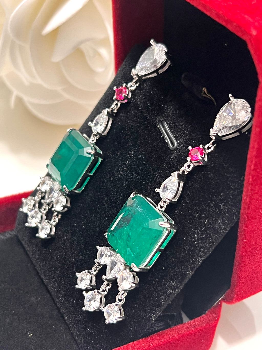 10.5CT Handmade Zambian Emerald Drop doublet Earrings