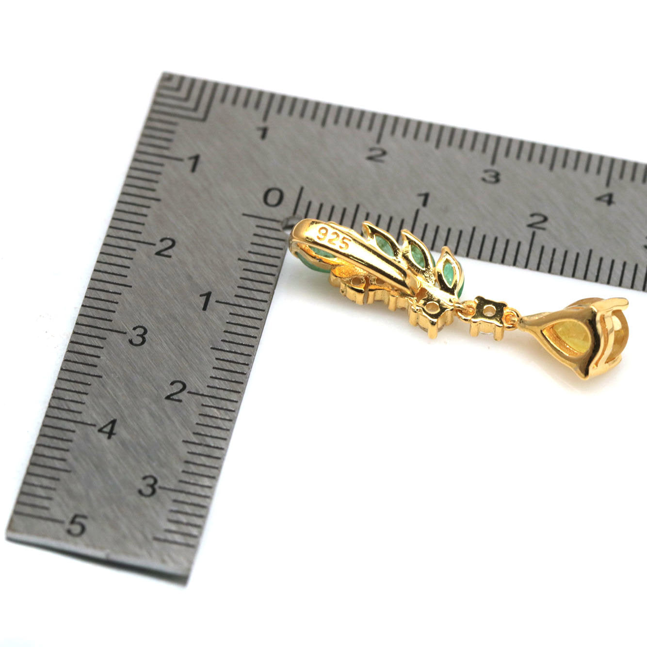 Genuine Yellow Sapphire with Emerald Leaf Accents Pendant Necklace