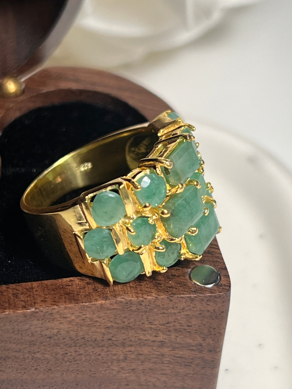 Natural Zambian Emerald Multi Row Ring