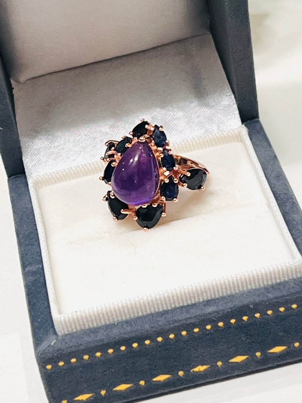 Handmade Genuine Amethyst and Sapphire Ring