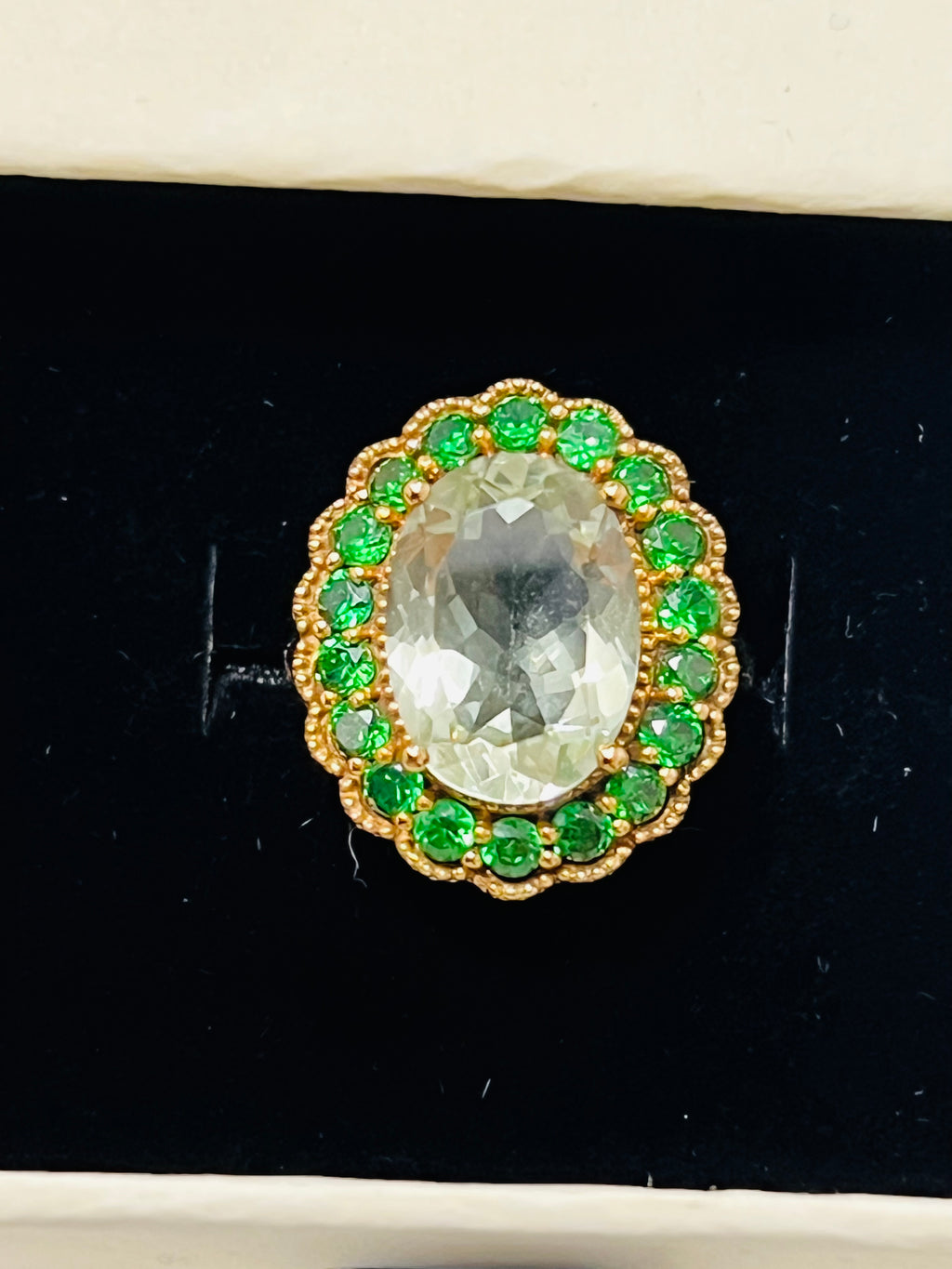 Elegant Sterling Silver Statement Ring- Green Amethyst and Chrome Diopside