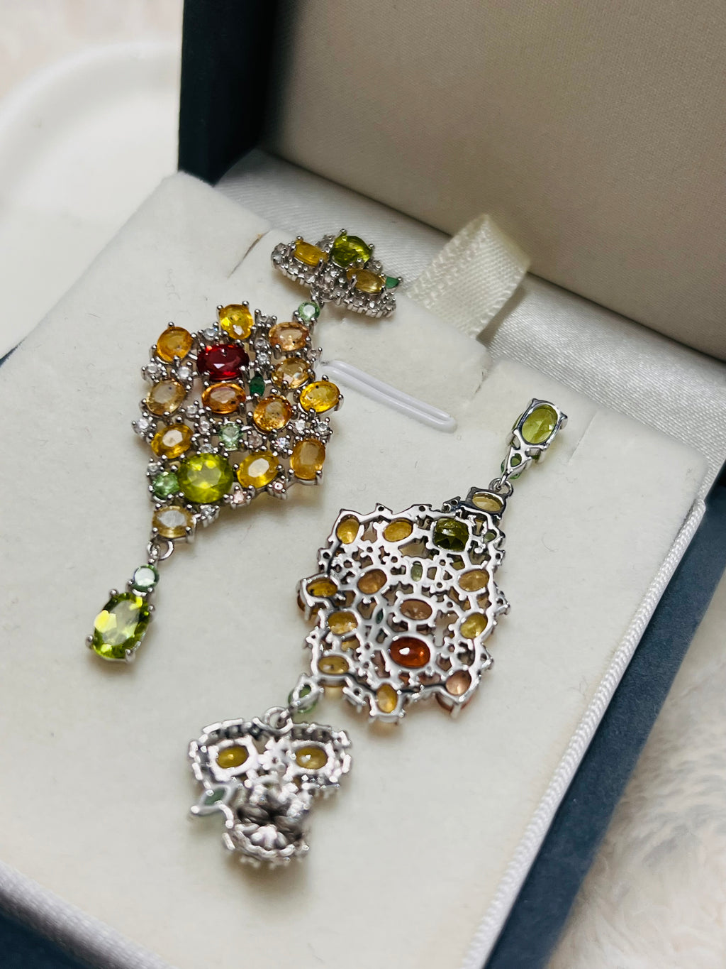 Handmade Genuine Sapphires and Sphene Earrings