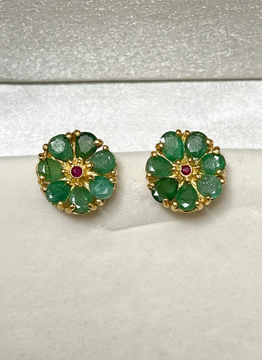 Handmade Colombian Emerald & Pink Ruby Earrings