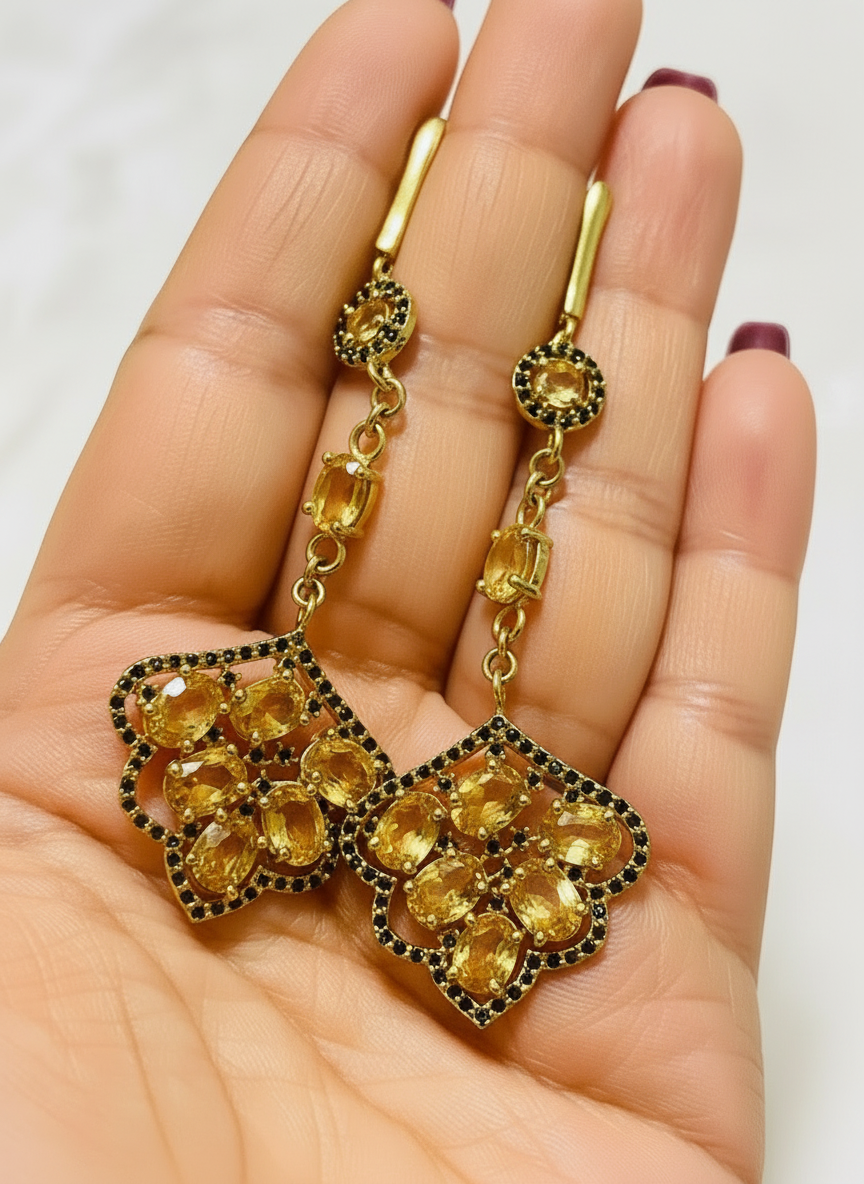 Handmade Natural Citrine and Spinel Long Fancy Earrings
