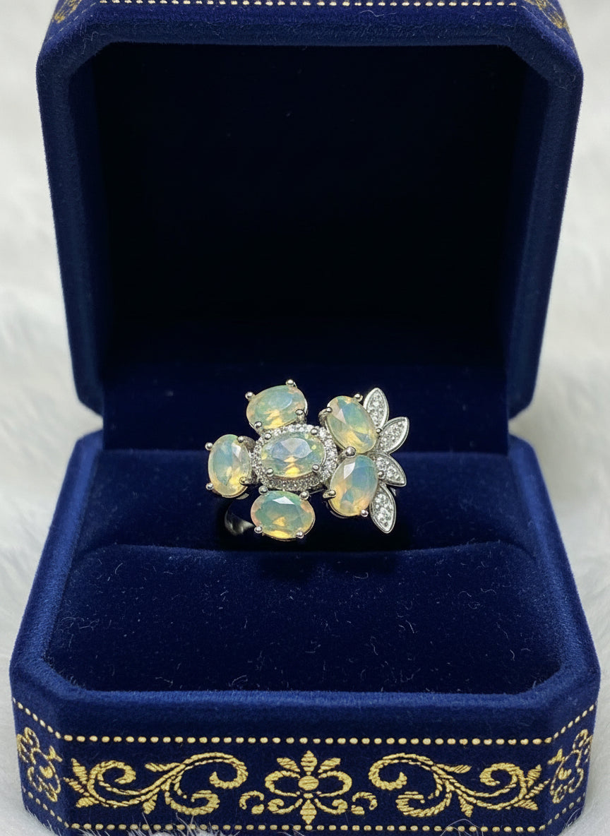 Handmade Fire Opal Ring In 14k gold vermeil over Sterling Silver