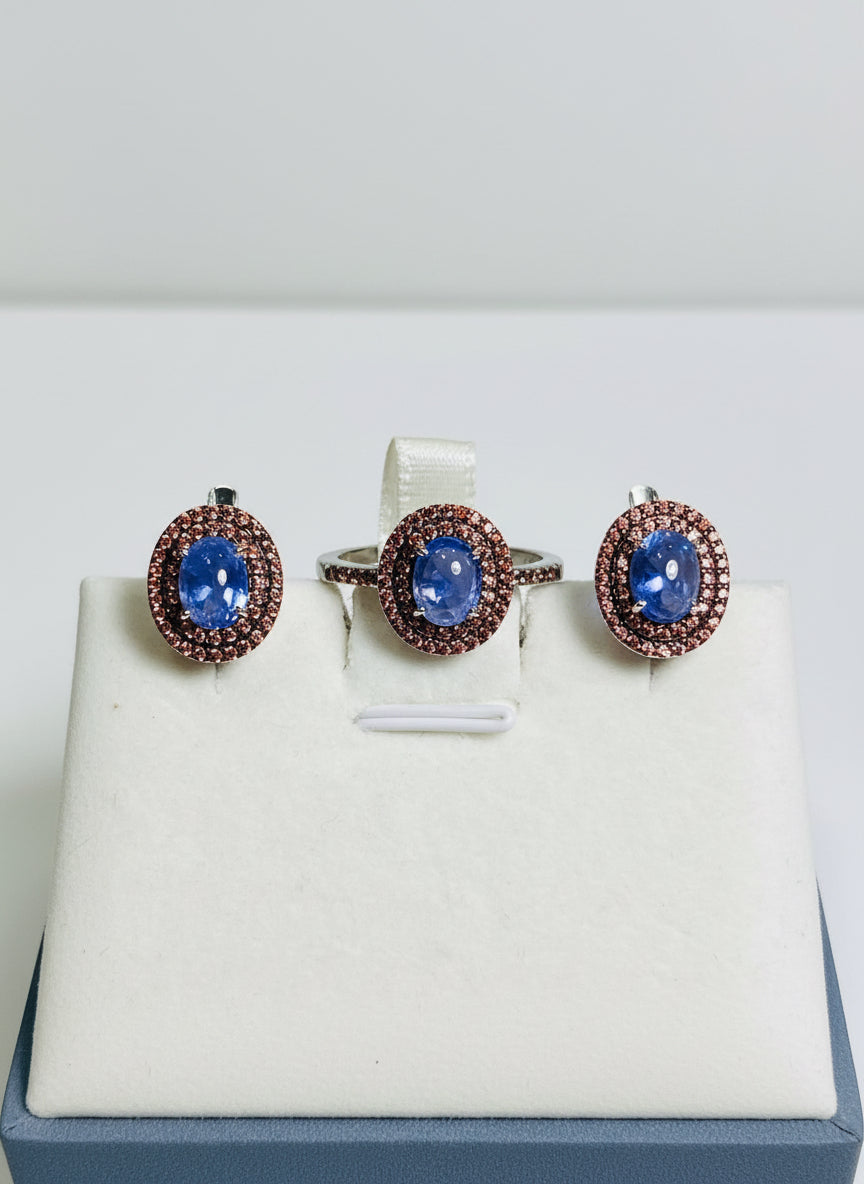 Handmade Natural Tanzanite and Sapphire set
