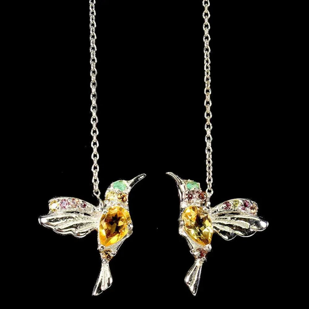 Handmade Artisan Citrine & Peridot Hummingbird Ear Threaders