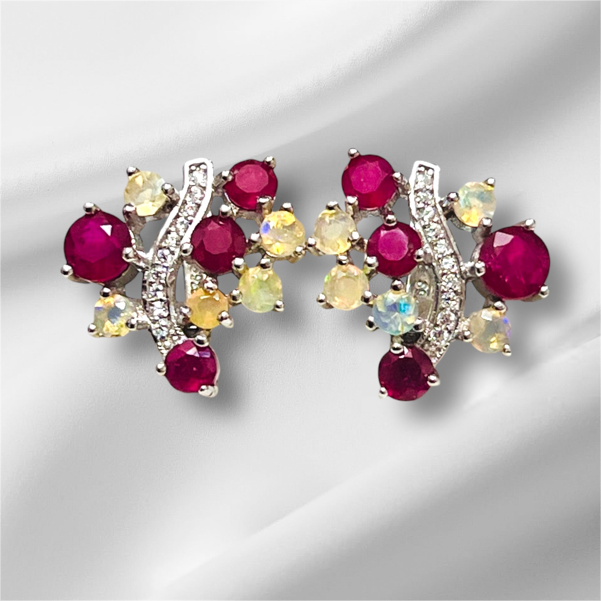 Handmade Burmese Ruby and Welo Ethiopian Fire Opal Earrings