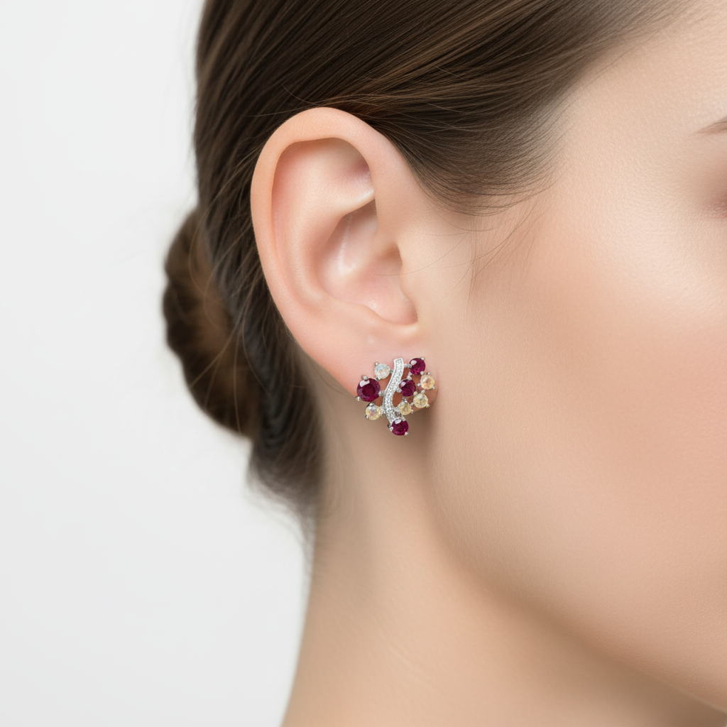 Handmade Burmese Ruby and Welo Ethiopian Fire Opal Earrings