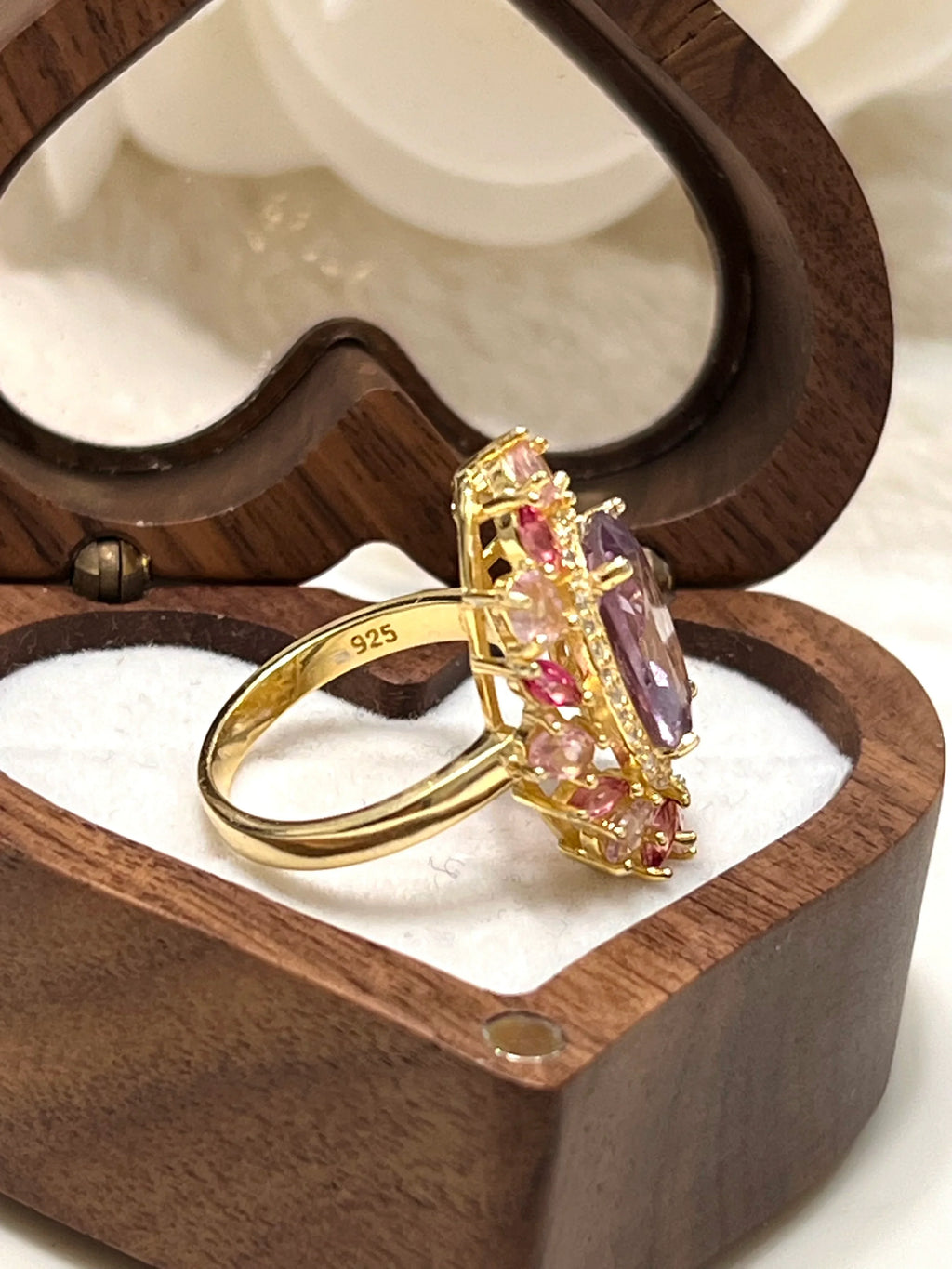 Natural Pink Amethyst & Multi-Gem Ring in 18K Gold Vermeil – 31.43 Carats
