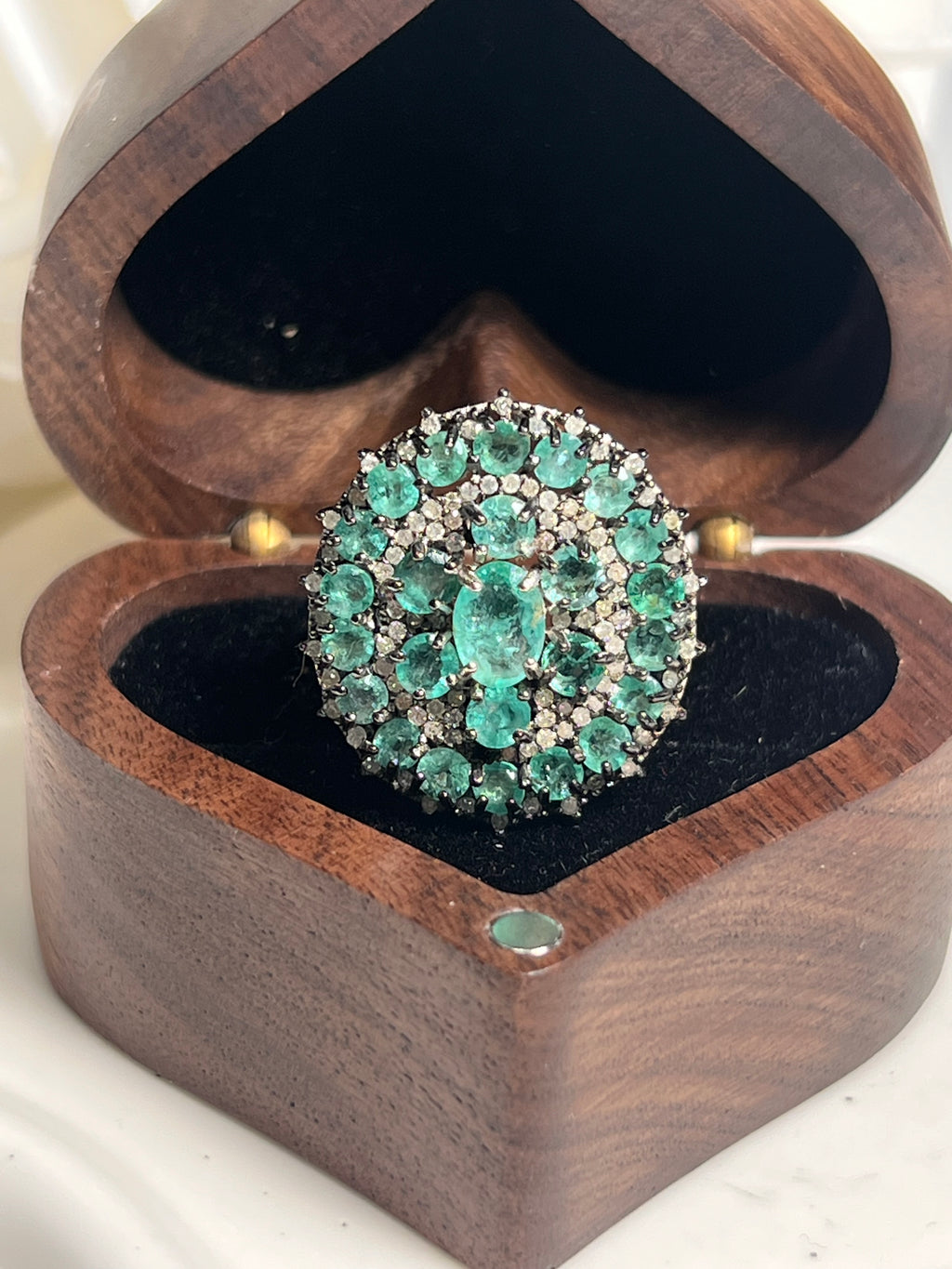 Genuine Emerald and Natural Diamond Ring