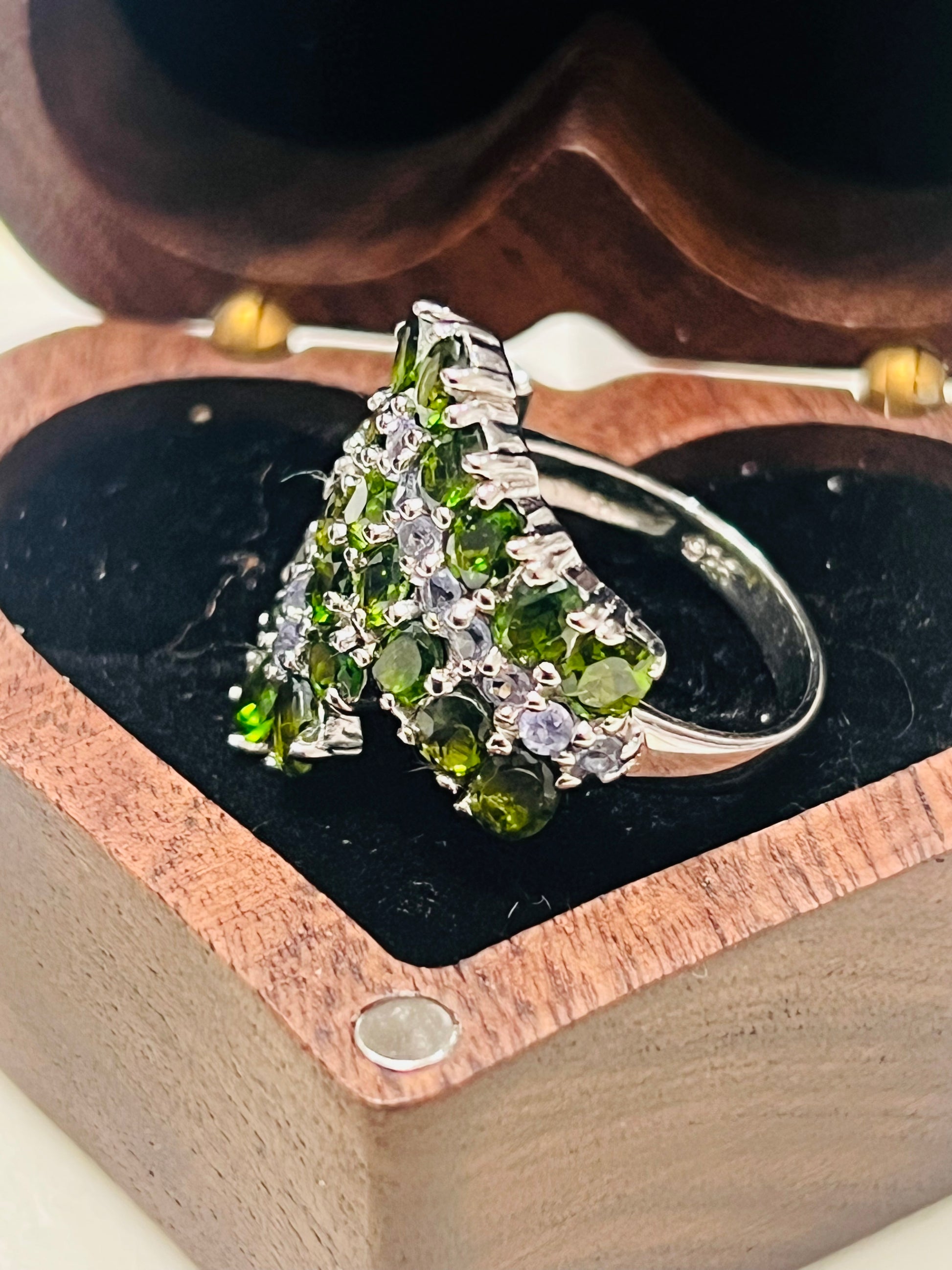 Handmade Chrome Diopside & Tanzanite Vine Ring