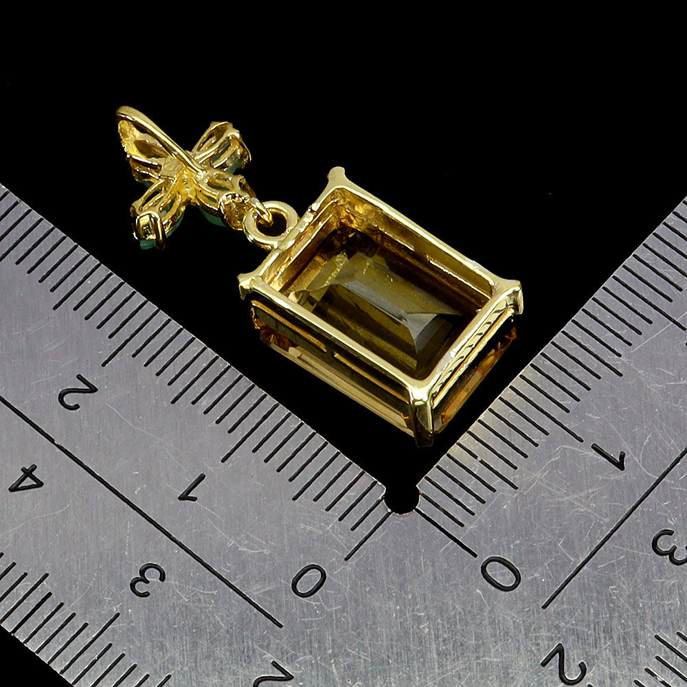 Citrine Pendant with Emerald Flower in Yellow Gold Vermeil