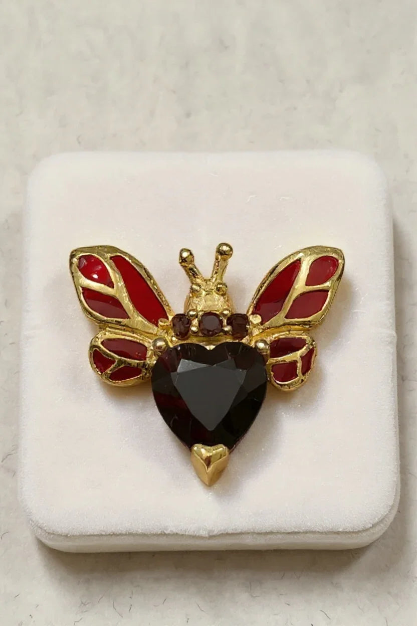 Handmade Garnet Bee Brooch Pin