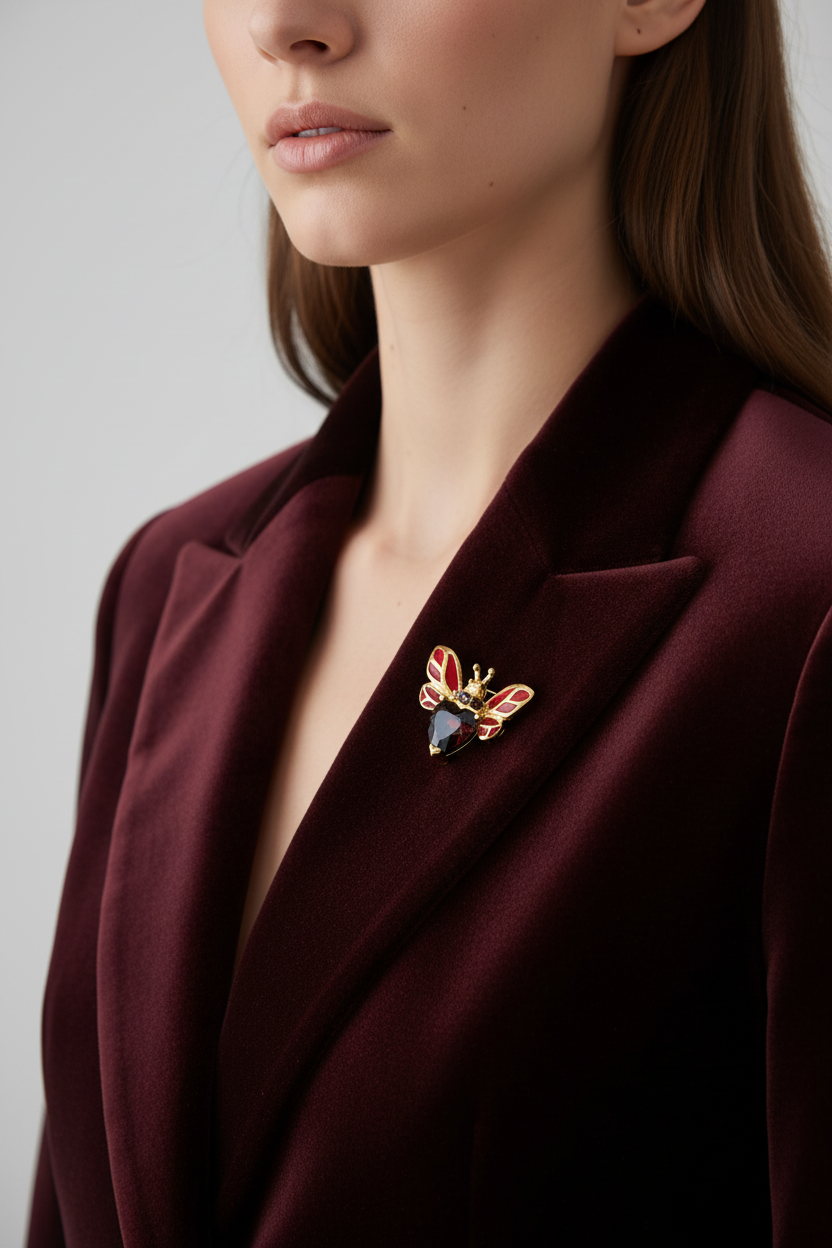 Handmade Garnet Bee Brooch Pin