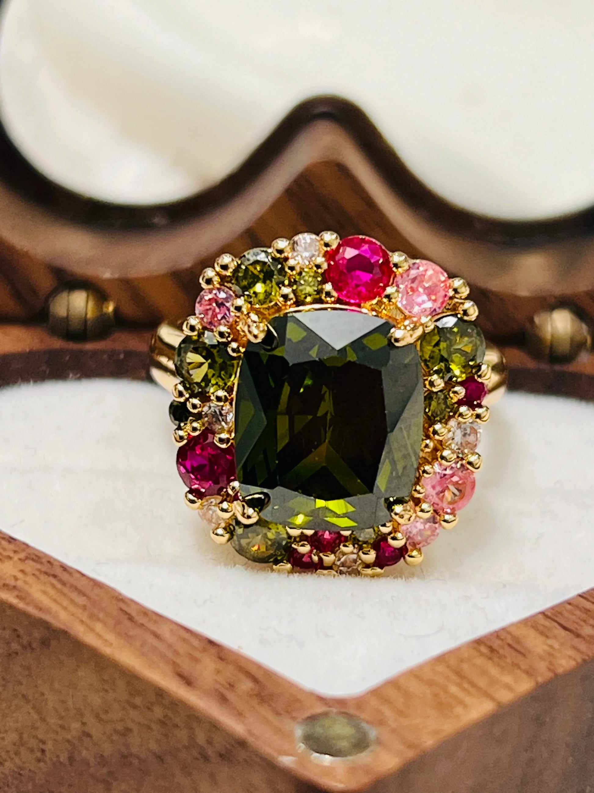 Vibrant Peridot & Sapphire Statement Ring