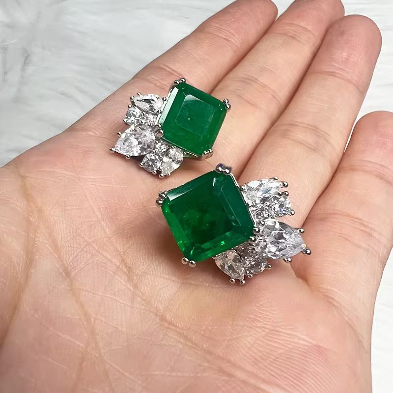 Sterling Silver Emerald Doublet Ice-Cut Earrings