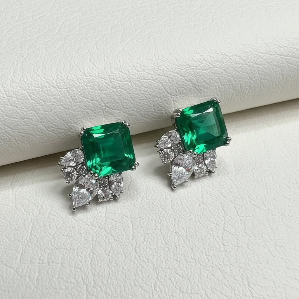 Sterling Silver Emerald Doublet Ice-Cut Earrings