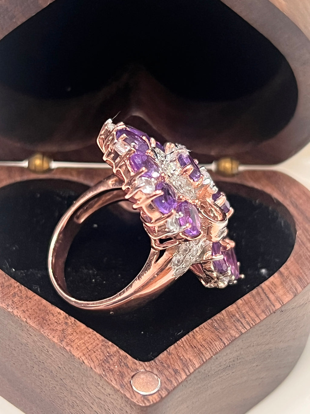 Handmade genuine Amethyst and diamond Ring