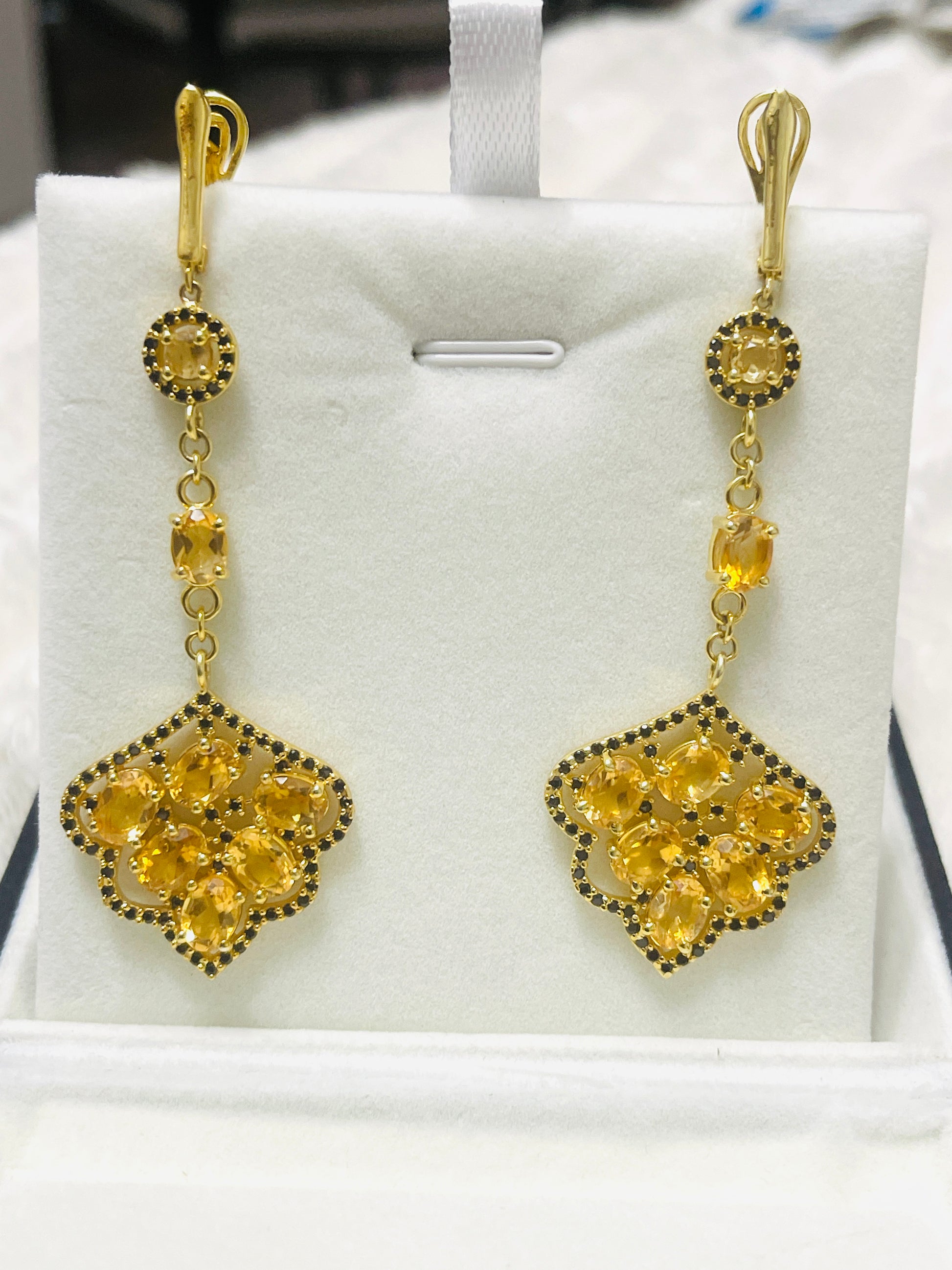 Handmade Natural Citrine and Spinel Long Fancy Earrings
