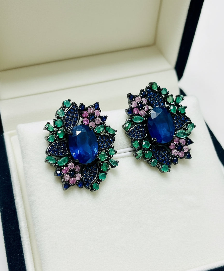 Natural Handmade Multicoloured Sapphires Stud earrings