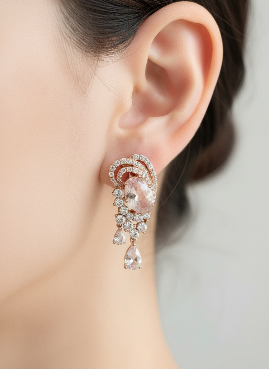 Full Moon Glow White Sapphire & Moonstone Earrings – Handmade