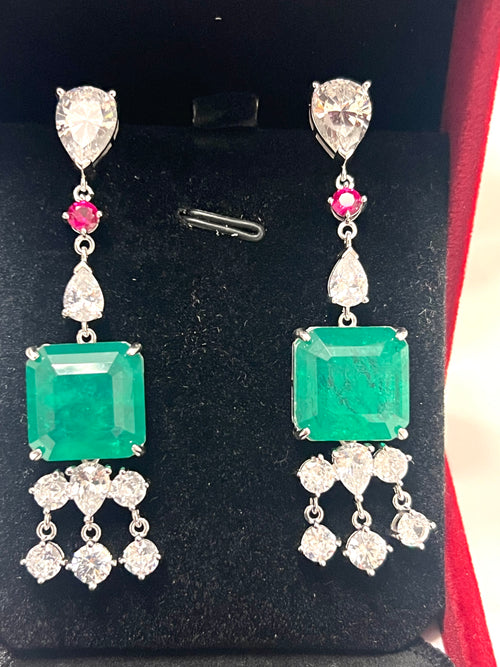 10.5CT Handmade Zambian Emerald Drop doublet Earrings