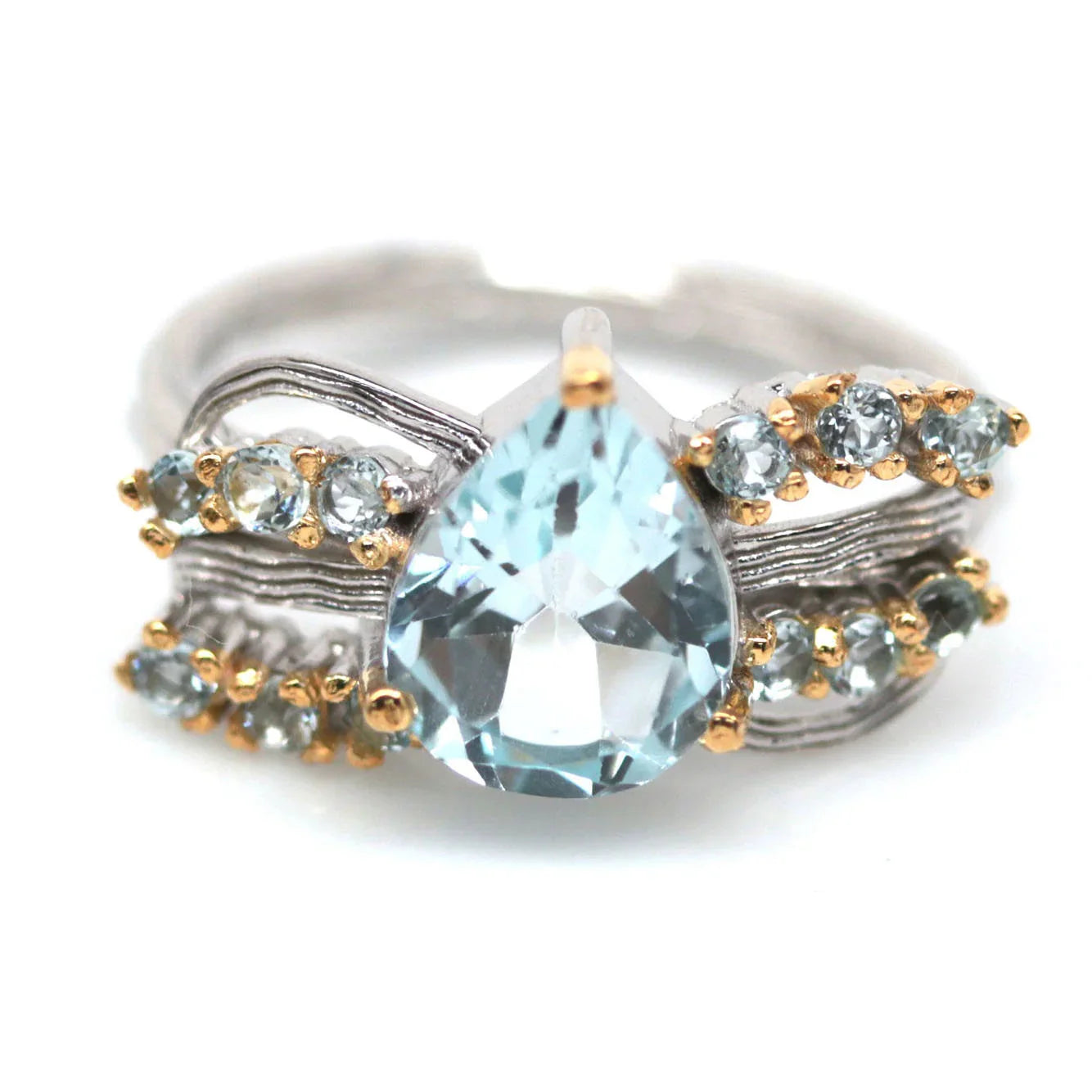 Handmade Two-Toned Sky Blue Topaz Jewelry Set – Sterling Silver with Yellow & White Gold Vermeil