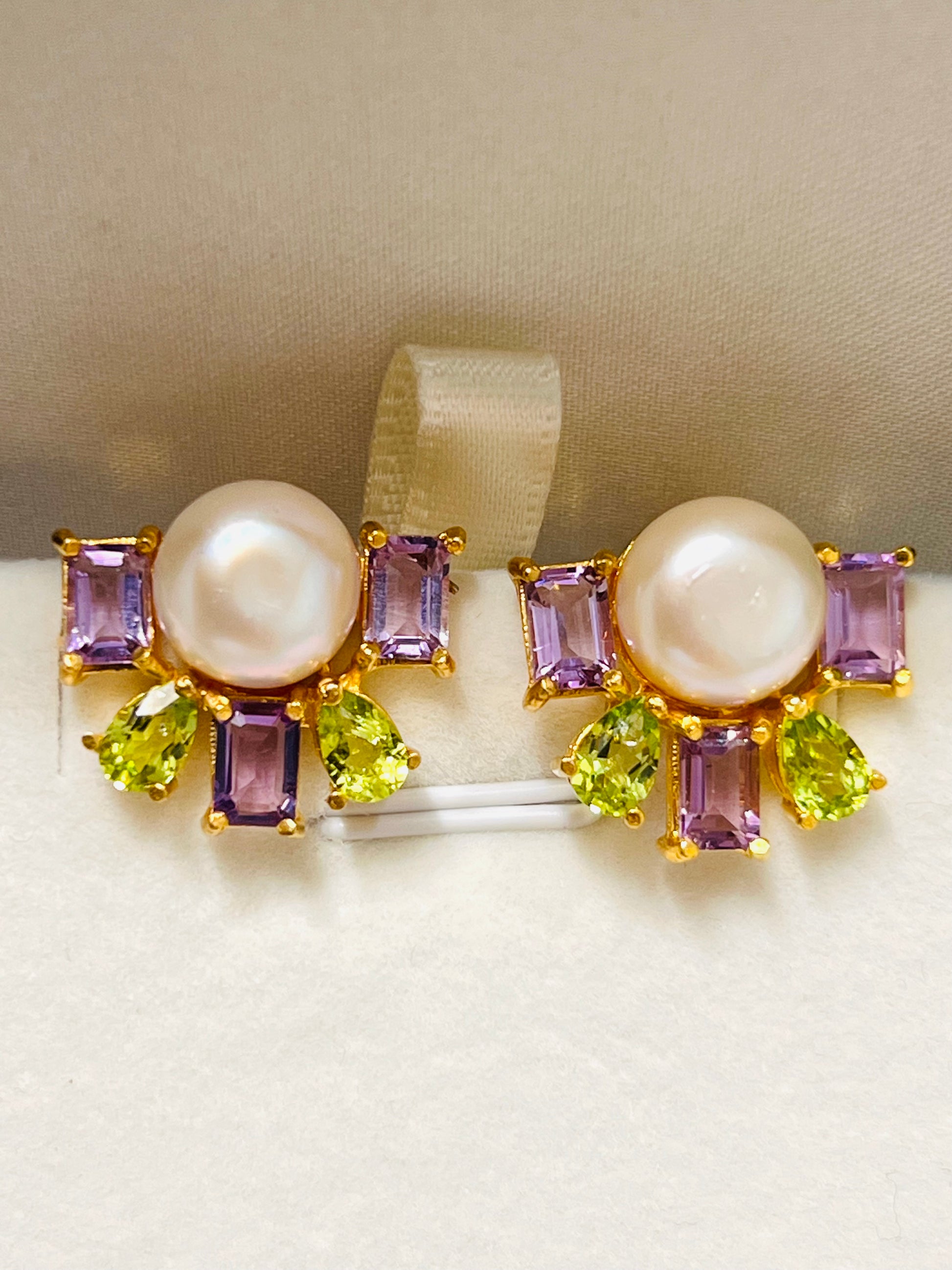 Go for Baroque: Natural Peridot, Amethyst and South Sea Pearl Earrings
