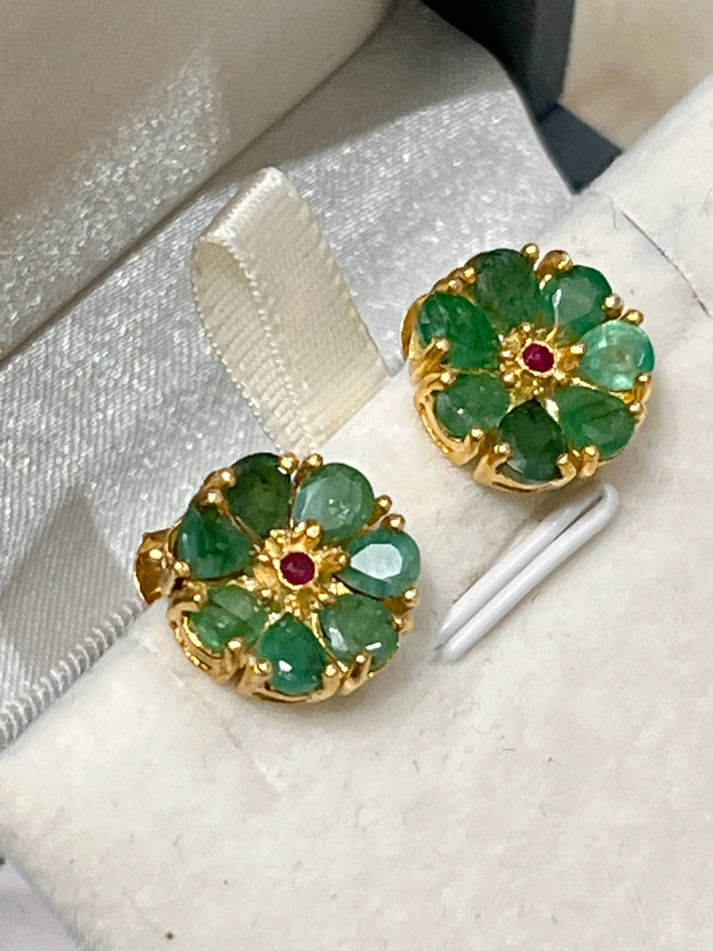 Handmade Colombian Emerald & Pink Ruby Earrings